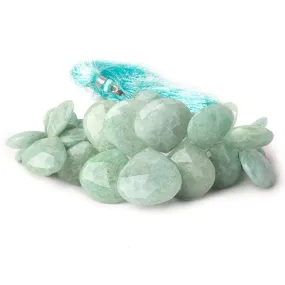 10mm-21mm Milky Aquamarine Faceted Heart Beads 8 inch 39 pieces