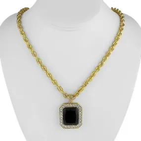 14 K Solid Yellow Gold Diamond Black Onyx Pendant sides iced out