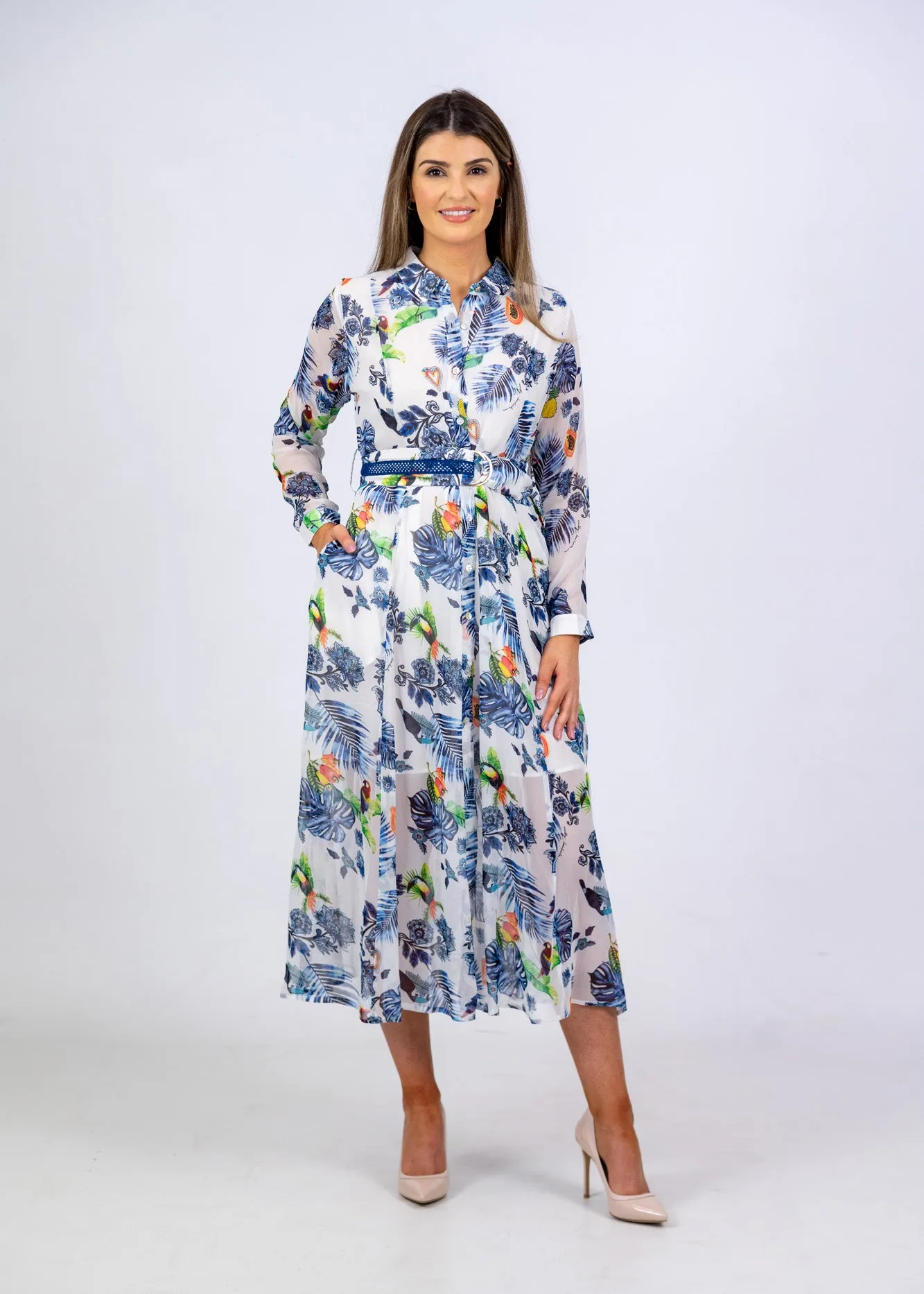 Emily Lovelock White Bird Patterned Dress