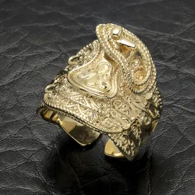 Gold Filled Bonded Patterned Saddle Ring Size Q Adjustable