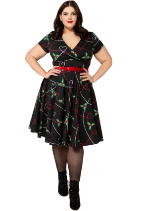 Hell Bunny Angelica Midi Dress Holly Design Christmas