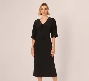 Jersey Midi Dress With Dolman Short Sleeves In Black