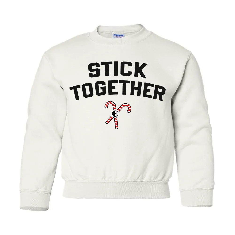 Kids Monogrammed 'Stick Together' Candy Canes Crewneck Sweatshirt