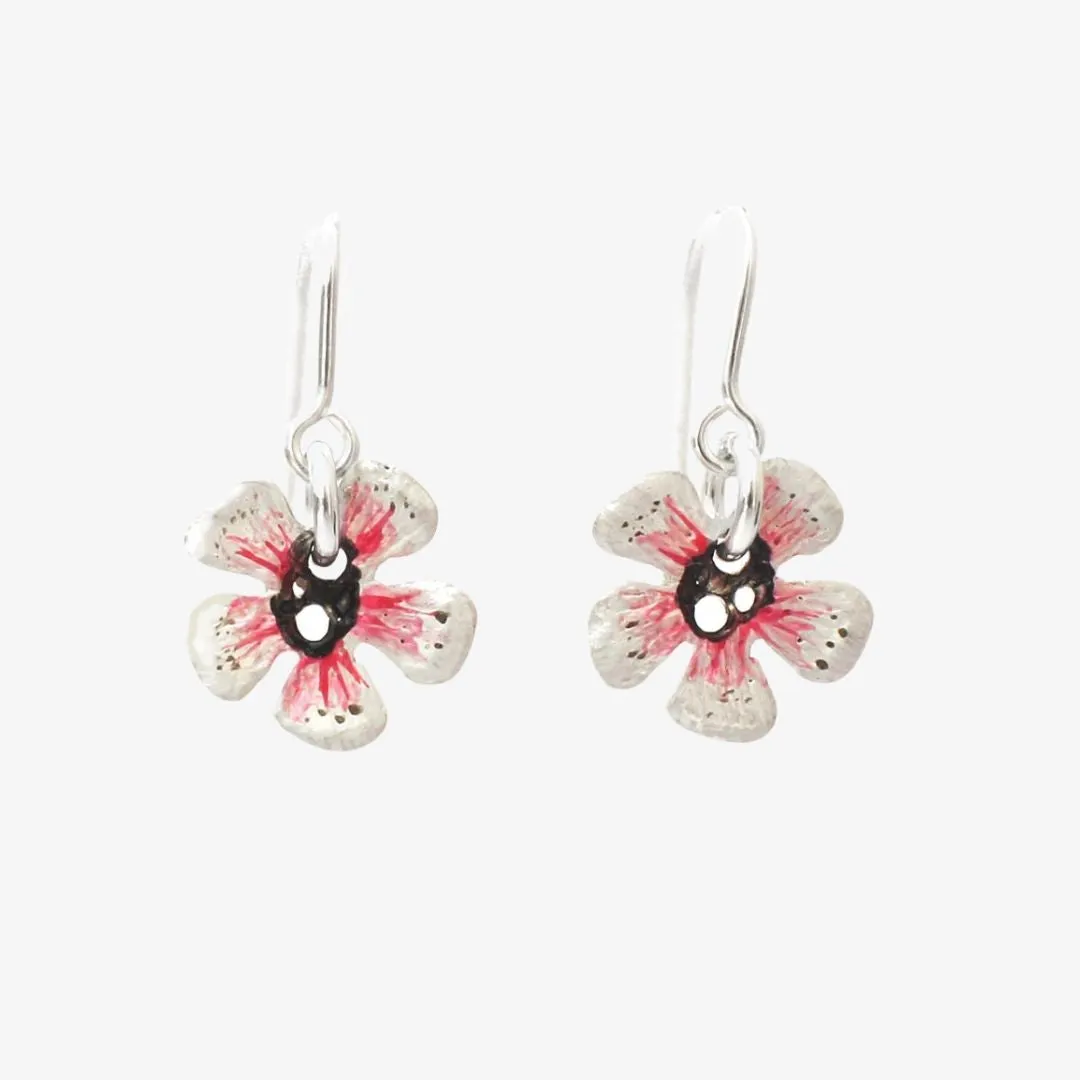 Manuka Flower Earrings - Handpainted Silver