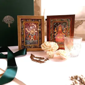 Pattachitra Ganesha & Gajalakshmi Set with Shola Flowers Gift Box