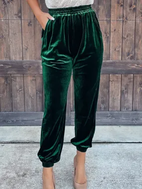 Women's Elastic Waist Velvet Cuffed Trousers